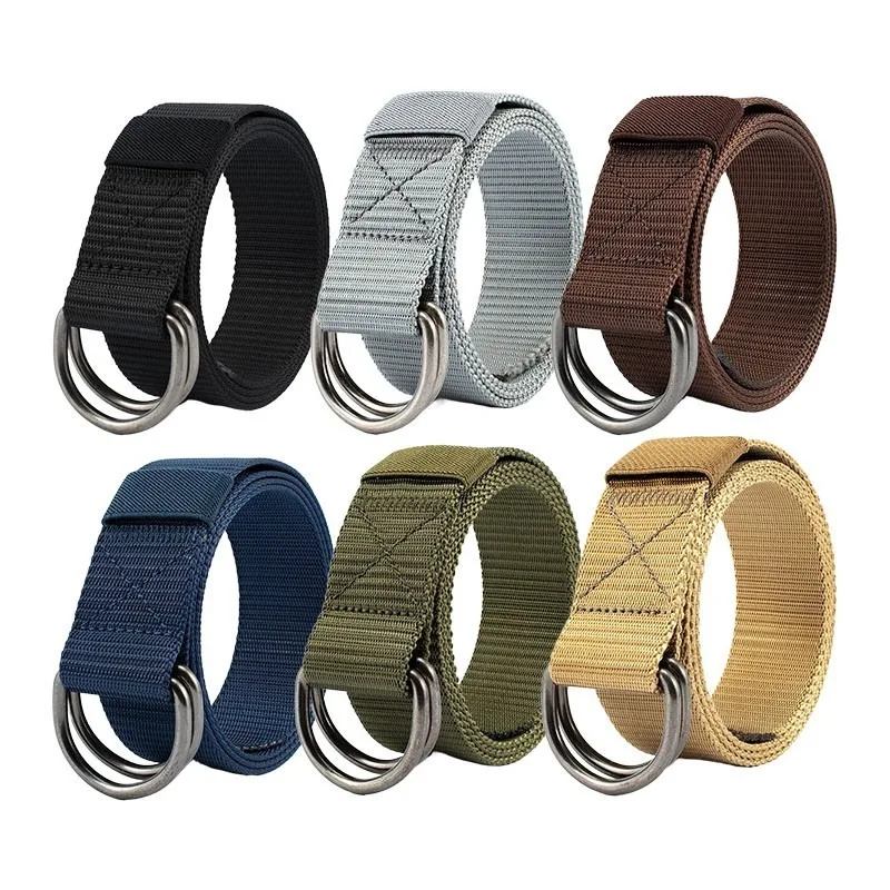 

Casual Men's Canvas Woven Belt Women D Style Buckle Outdoor Nylon Belt