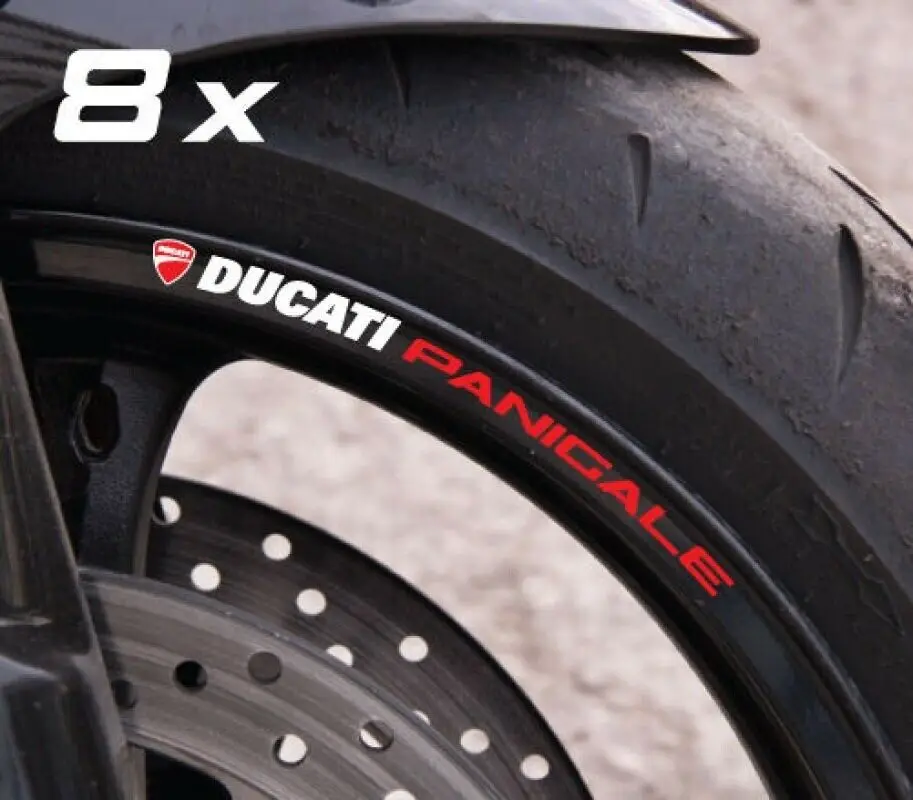 

8 X Ducati Panigale Motorcycle Wheel Decals Rim Stickers Stripes Set Laminated For Ducati 696 748 796 797 848 959 996 1098 1198