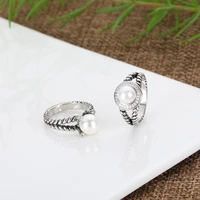 new imitation pearl ring line vintage four prong zircon design ring for women