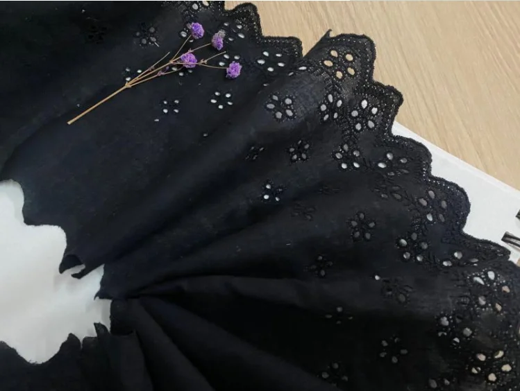 1 метр черная хлопчатобумажная кружевная отделка для костюма вышитая ткань