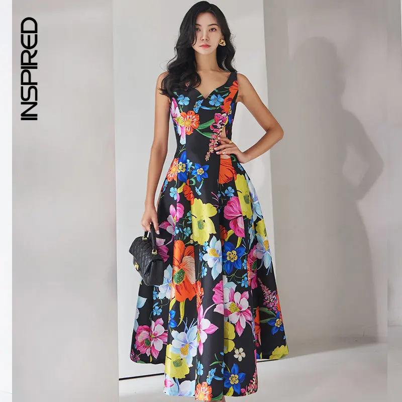 

Женское платье-трапеция без рукавов, Элегантное повседневное платье на бретельках с высокой талией и V-образным вырезом, модель 2023 в Корейском стиле на лето