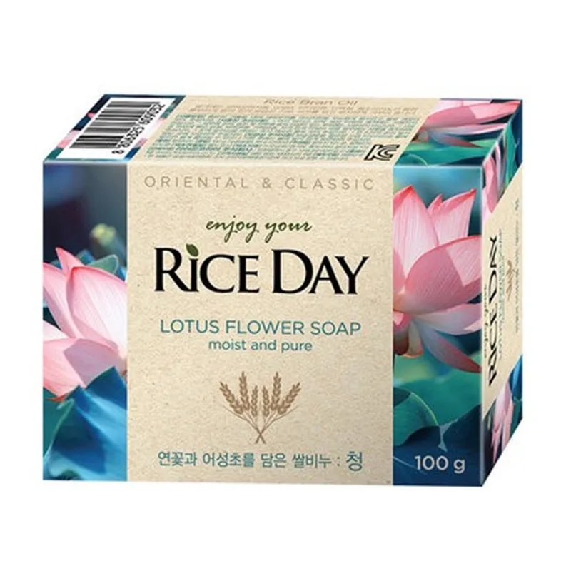 Korean authentic CJ lion RICE DAY LOTUS FLOWER SOAP moist and pure Lotus Pomegranate Softening Skin Soap 100g