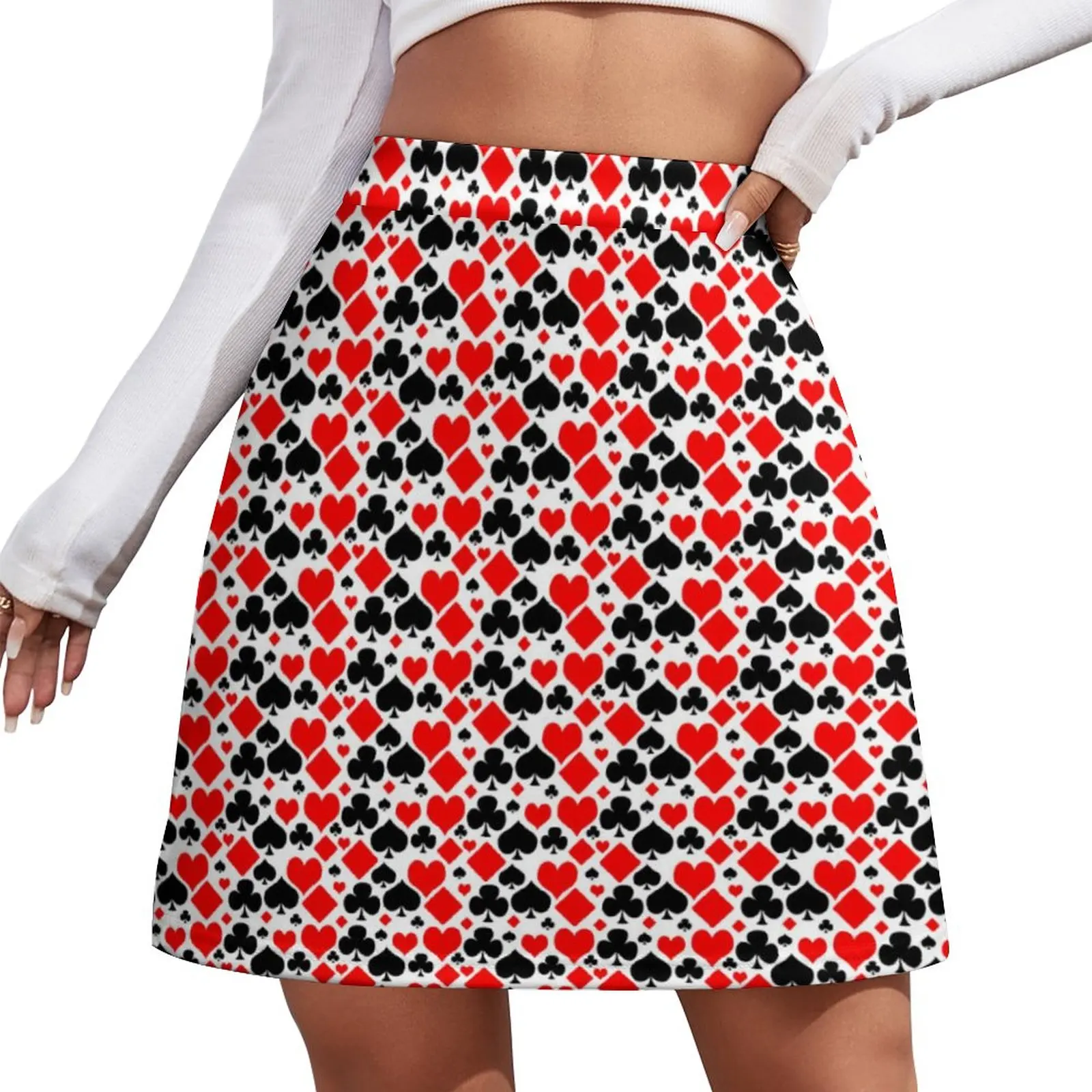 

Red Heart Skirt Womens Diamonds Clubs and Spades Elegant Mini Skirts High-waisted Design Y2K Casual Skirt Big Size 2XL 3XL