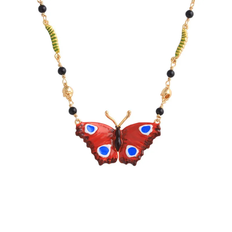 

European and American Creative Red Enamel Butterfly Necklace Explosion Style Fashion Personality Collarbone Chain Necklace