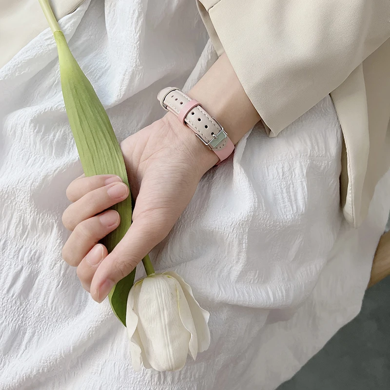 Slim Leather Strap For Apple Watch Band 40mm Series 8 Ultar 7 6 SE 5 4 3 38MM 42MM Bracelet For iwatch 49MM 44MM 41MM 45MM Pink