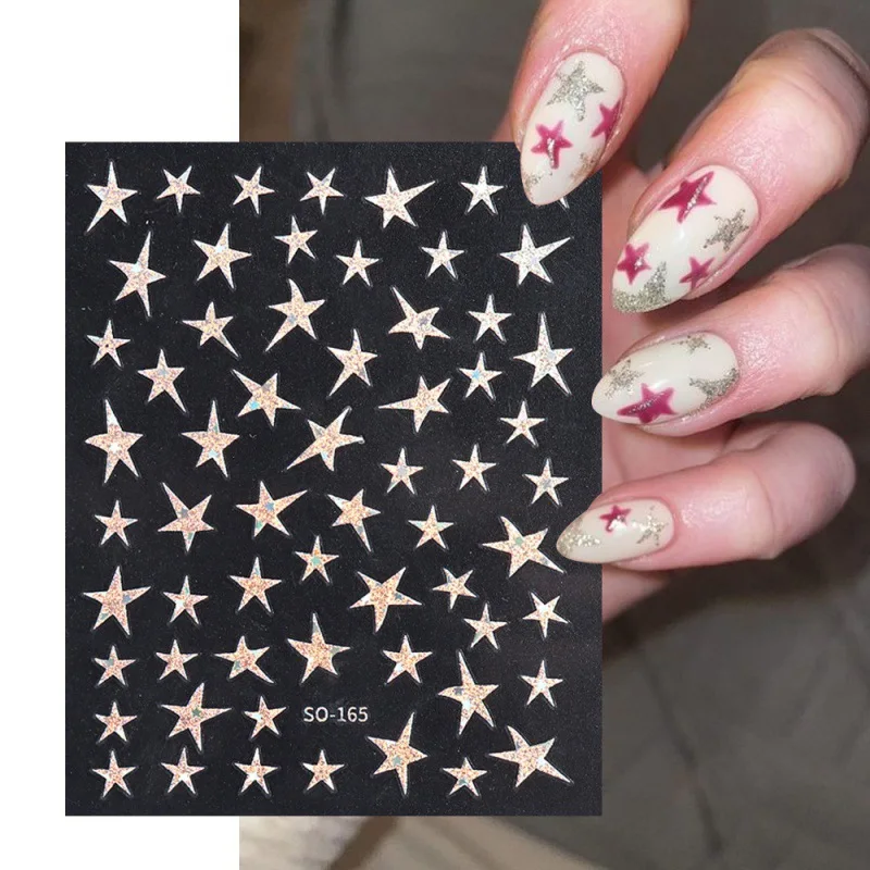 

3 Sheets Stars Nail Art Sticker Gold Black Laser Nail Decals DIY Simple Design Party Outdoor Manicure Style Decoration Slider