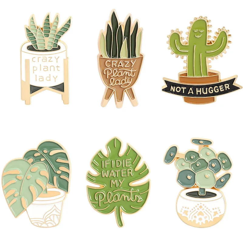 

Women Crazy Plant NOT A HUGGER Brooch and Enamel Pin Sansevieria Monstera Cactus Hug Brooch Shirt Bag Badge Jewelry Gift