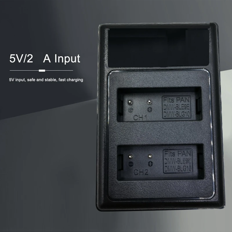 Зарядное устройство DMW-BLG10 LCD USB для двух батарей Panasonic Lumix DMC-GF6 GX7 GX80 GX85 Mark II DMW-BLE9E