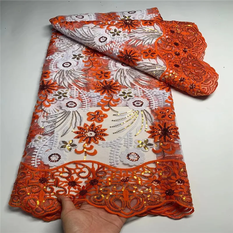 Бело-зеленая африканская Кружевная Ткань 5 ярдов с блестками Высокое качество 2023