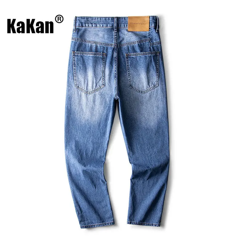 Kakan - New Vintage Blue Jeans for Men, High Street Baggy Straight Leg Pants with Drape Jeans K24-YDN1096