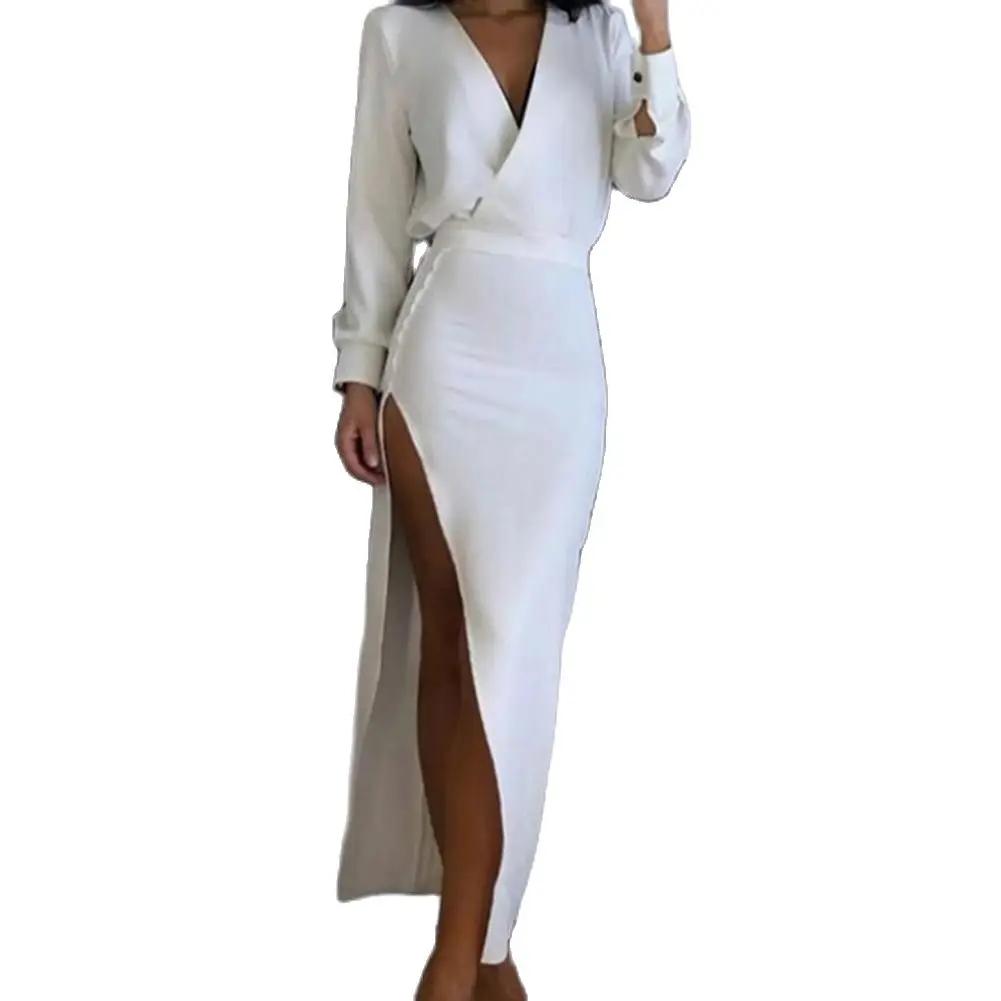 

Женское платье, сексуальное женское платье с глубоким V-образным вырезом, облегающее платье до щиколотки