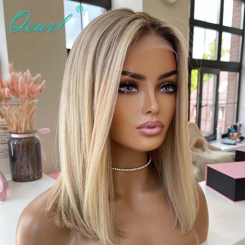 Bob Wig Lace Front Human Hair Wigs Honey Ash Blonde Lace Frontal Wigs 13x4 Silky Straight Short Glueless Virgin Hair 150% Qearl