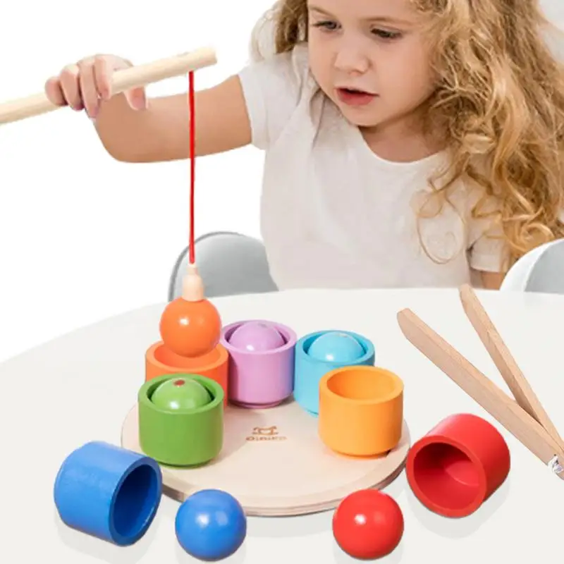 

Детская деревянная игрушка Монтессори, Радужный шар и чашки, игры для сортировки цветов, развивающие игрушки с мелким Мотором для раннего развития, подарки для детей