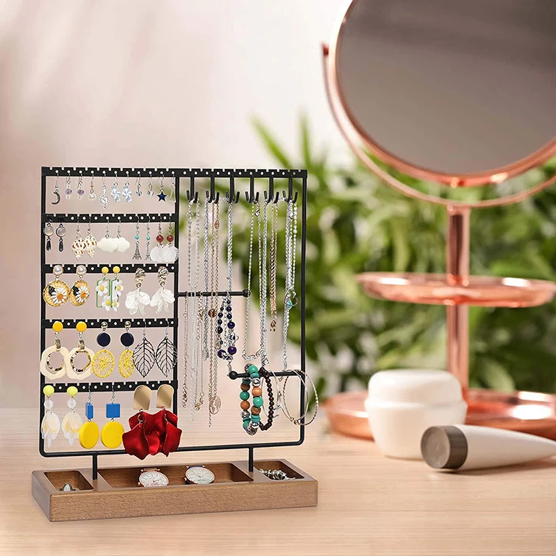 

114 Holes Stand Jewelry Display Organizer Earrings Pendants Bracelets Jewelry Holder With Wooden Base Earrings Storage Rack