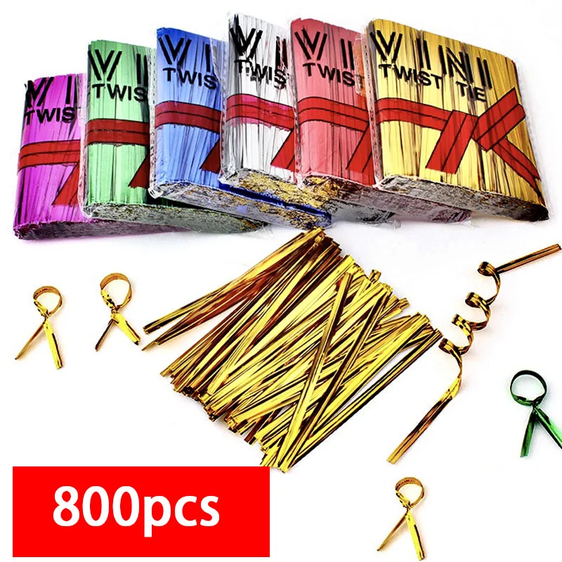 800pcs 6/8/10cm Gold/silver Metallic Twist Ties Wire Sealing Binding Wire For Plastic Lollipop Candy Bags Party Gifts