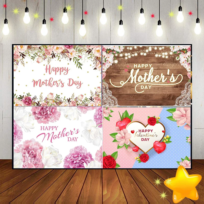 

Happy Mother's Day Birthday Decoration Background Photo Pink Flowers Photography Party Custom Backdrop Always Young Beautiful