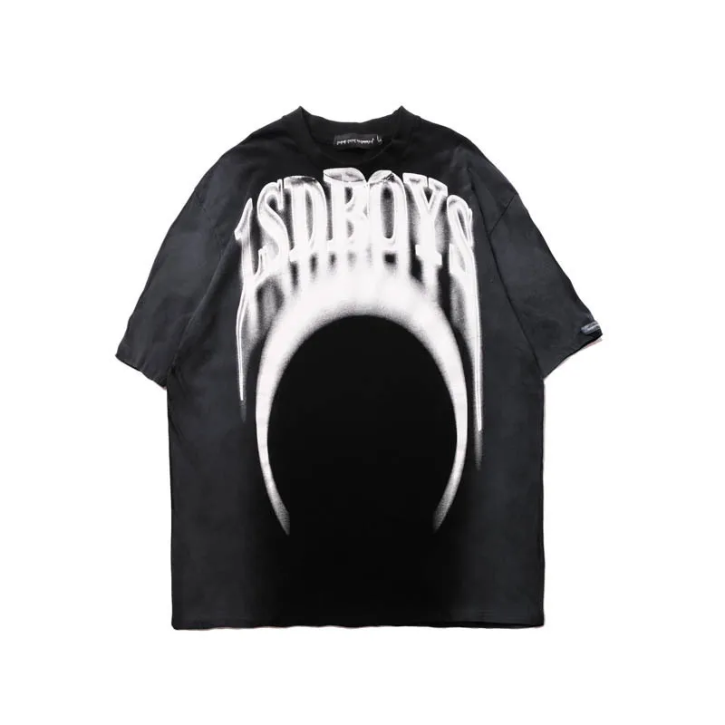 

New Summer Fashion Oversized T-shirt Hip Hop Tie Dyed Letter Printed Short Sleeve T-shirt Men and Women Cotton Casual Clothing