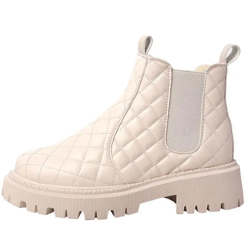 Black Beige Women's Boots Non-Slip Snow Boots Women Raise The Bottom Warm with Velvet Short Lattice Boots Platform Boots