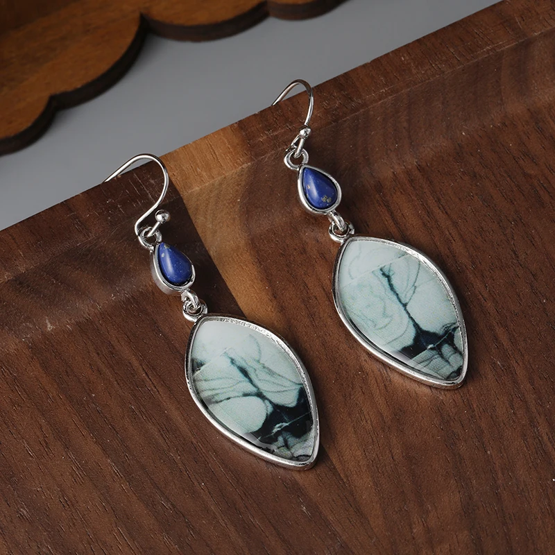 Пара бирюзовых Подвесок в форме капли воды винтажные элегантные серьги с