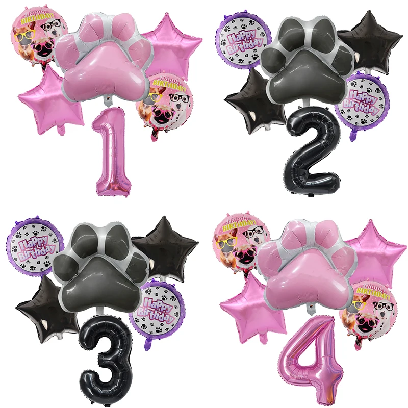 6 шт. воздушный шар в виде розовых и черных лап |