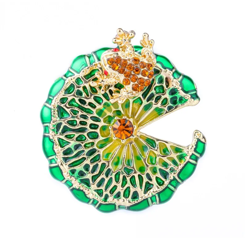 

Wuli&baby Lotus Leaf Frog Brooches For Women Unisex Rhinestone Enamel Cute Animal Party Casual Brooch Pin Gifts