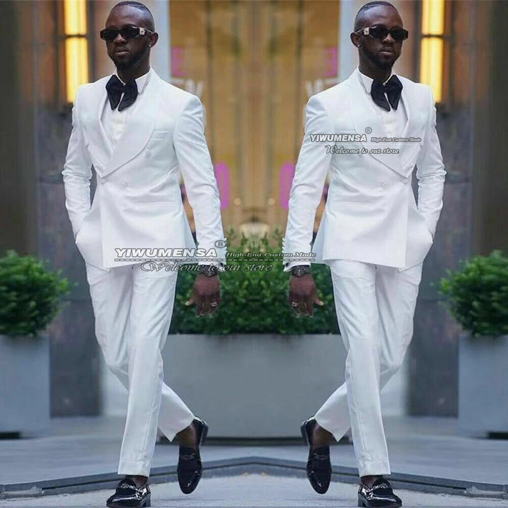 

Мужской облегающий костюм из двух предметов, Белый двубортный блейзер в южноафриканском стиле, Блейзер под заказ для официального свадебного смокинга