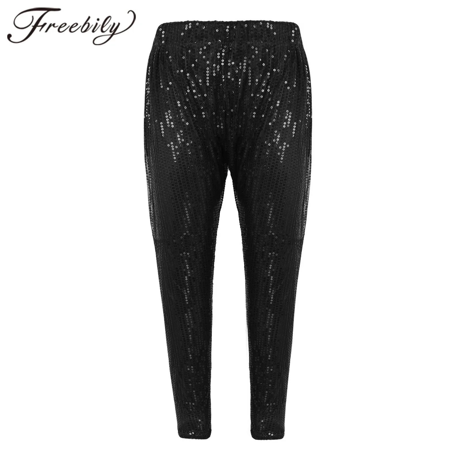 

Kids Girls Boys Sparkly Sequins Pants Casual Baggy Pants Trousers for Modern Dance Jazz Hip Hop Fashion Children Dancing Costume