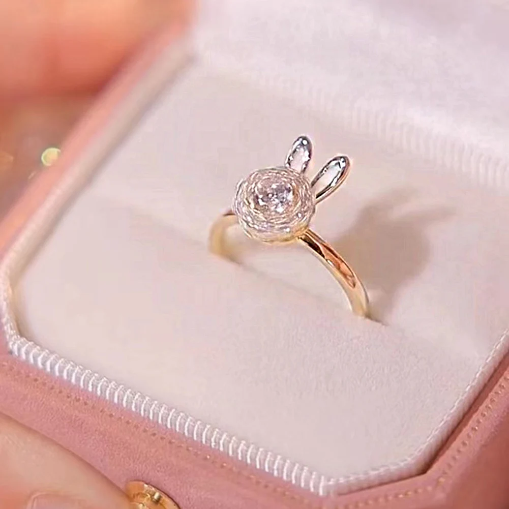 

Inlaid Cubic Zircon Rotatable Open Wedding Adjustable Rings Cute Finger Ring Bunny Animal Jewelry Rabbit Shape Rings For Women