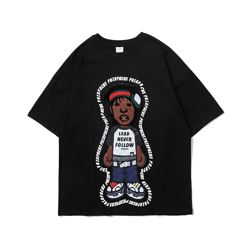 

Summer Cartoon Boy Print Short Sleeve Tees for Men and Women Oversize High Street Cotton Thirts Loose Crew Neck Retro T-shirt
