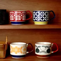 Japanese Retro Ceramic Hanging Ear Printed Coffee Cup Can Be Stacked Creative Mug Couple Breakfast Milk Cup