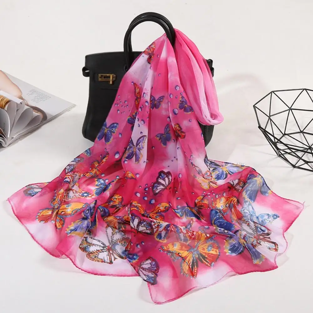 

Popular Summer Beach Butterfly Print Chiffon Shawl Chiffon Scarf 8 Colors Dress Up