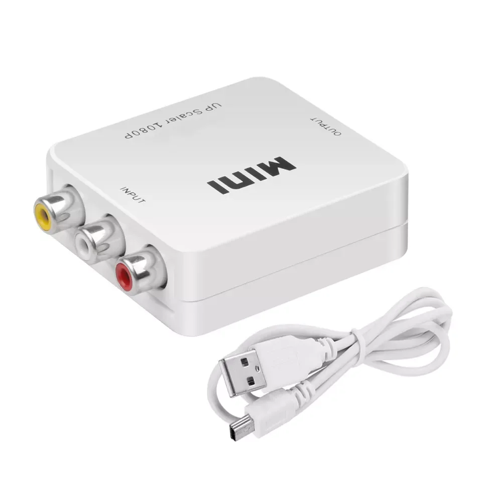 

kebidu HD Video Converter Box RCA CVSB L/R AV to HDMI-compatible Converter Adapter 1080P HDMI2AV Support NTSC PAL Output Adapter