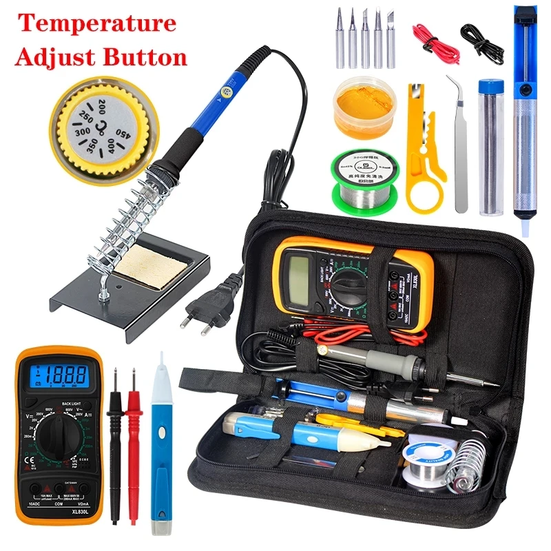 Купи 2022 New Temperature Electric Soldering Iron Kit 110V 220V 80W Soldering Iron kit With XL830L Multimeter Welding Tool Kit home за 245 рублей в магазине AliExpress