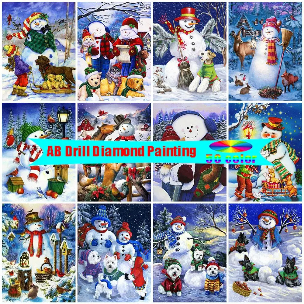 

Полноразмерная/круглая алмазная живопись «сделай сам» с изображением снеговика, мультяшная Алмазная вышивка, зимний пейзаж, подарок ручно...