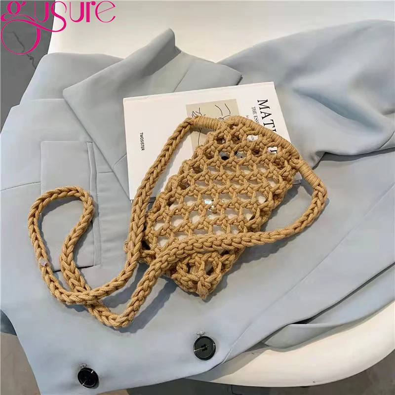 Повседневные плетеные сумки Gusure через плечо для отпуска женские летние вязаные