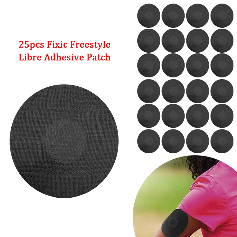 

25PCS Black Waterproof Adhesive Patches Round Fixed Fixic Freestyle Libre Sensor Covers Patch Clear Overpatch Tape 7.4*7*0.05cm