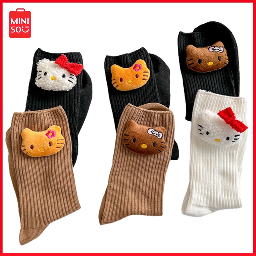 

Новинка Miniso Sanrio Hellokitty трехмерные однотонные носки женские наружные Гольфы осенние зимние теплые носки домашние носки