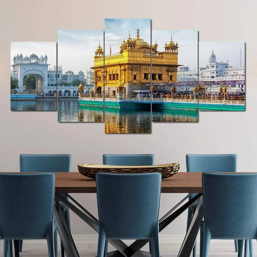 

5 Panel Golden Temple Amritsar Wall Pictures Canvas Painting Religious India Sikh Posters and Prints for Living Room Decoration