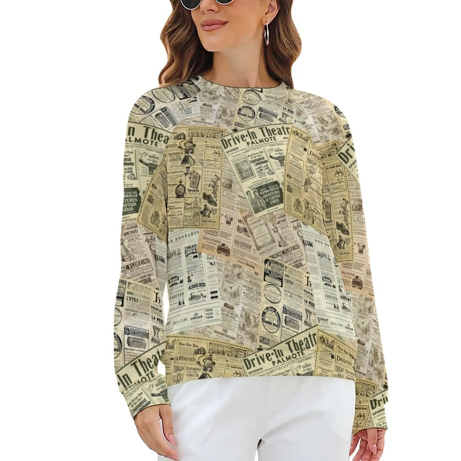 

Повседневные женские толстовки в стиле старой газеты с винтажным принтом крутая графическая Толстовка на весну с длинным рукавом уличный стиль Большие размеры свитшоты в подарок