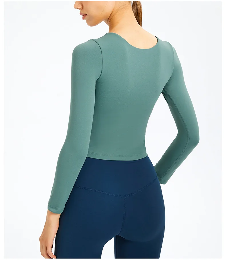 Women's Long Sleeve Top Gym Shirts Yoga Sport Outdoor Jogging Tennis Female T-shirts Fitness Sportswear with Chest Pad Tops