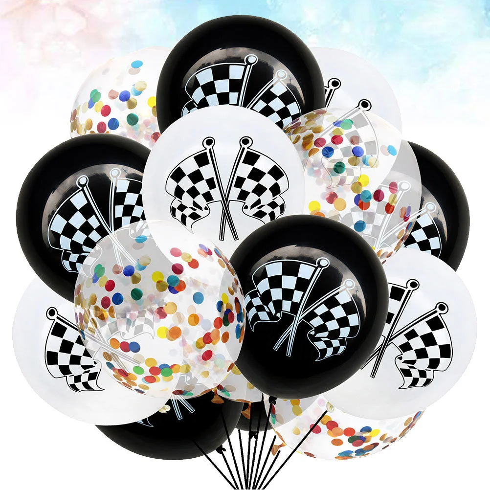 

15pcs Race Car Balloons Checkered Racing Flag Balloons Black White Checkerboard Latex Balloons for Racing Theme Party Birthday