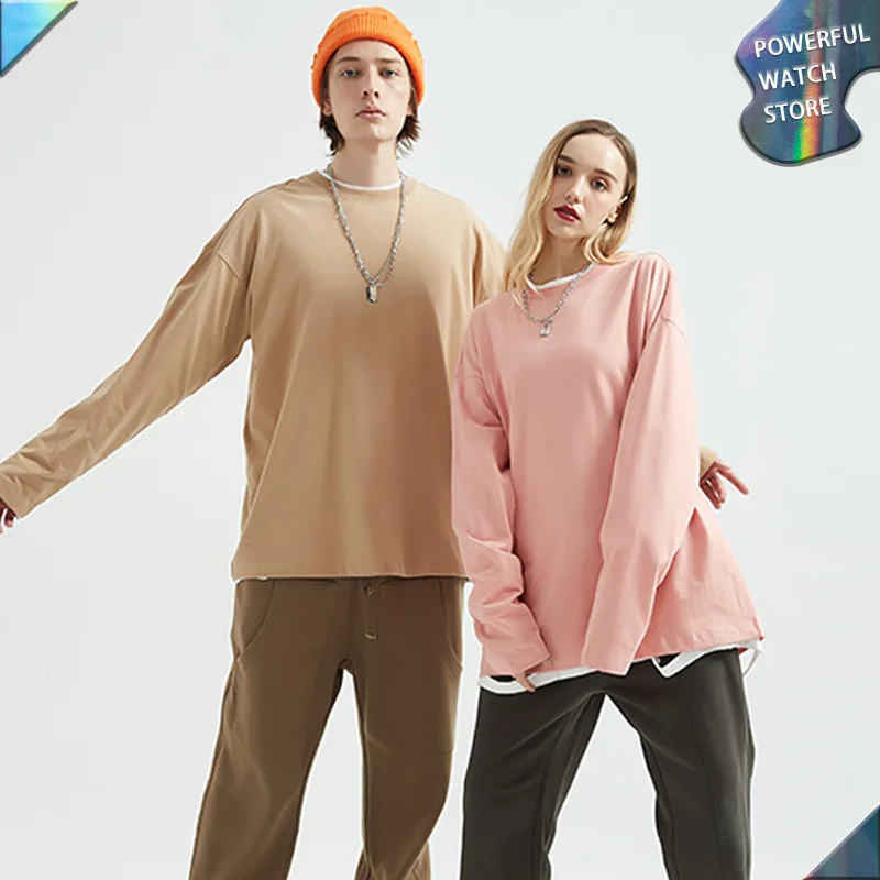 

2023 Autumn Winter Men's T-shirt Solid Fashion Loose Simple Long-sleeved 100% Cotton Solid Bottomed Shirt harajuku streetwear