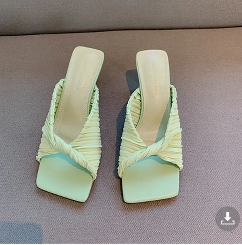 

Summer Slides Women Sexy High Heels Mules Outdoor Ladies Genuine Leather Beach Shoes Summer Sandals Peep Toe Gladiator Sandals
