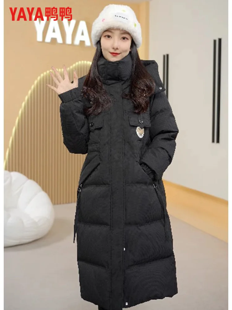 Duck Green Slim fit Long down Jacket 2024 New Winter Korean Sle Hood Warm Women Thickened Outerwear