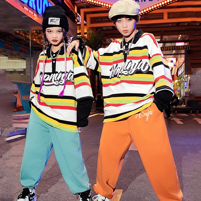 

Рубашка-поло детская в стиле хип-хоп, спортивные штаны, уличная одежда, одежда для бальных танцев, представлений, Rave, джазовые наряды DQS11195