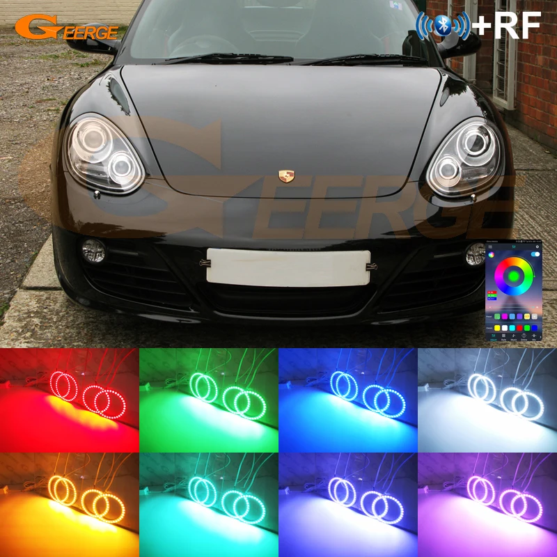 

For Porsche 987 Boxster Cayman 2009 2010 2011 2012 RF Remote BT App Ultra Bright Multi-Color RGB Led Angel Eyes Kit Halo Rings