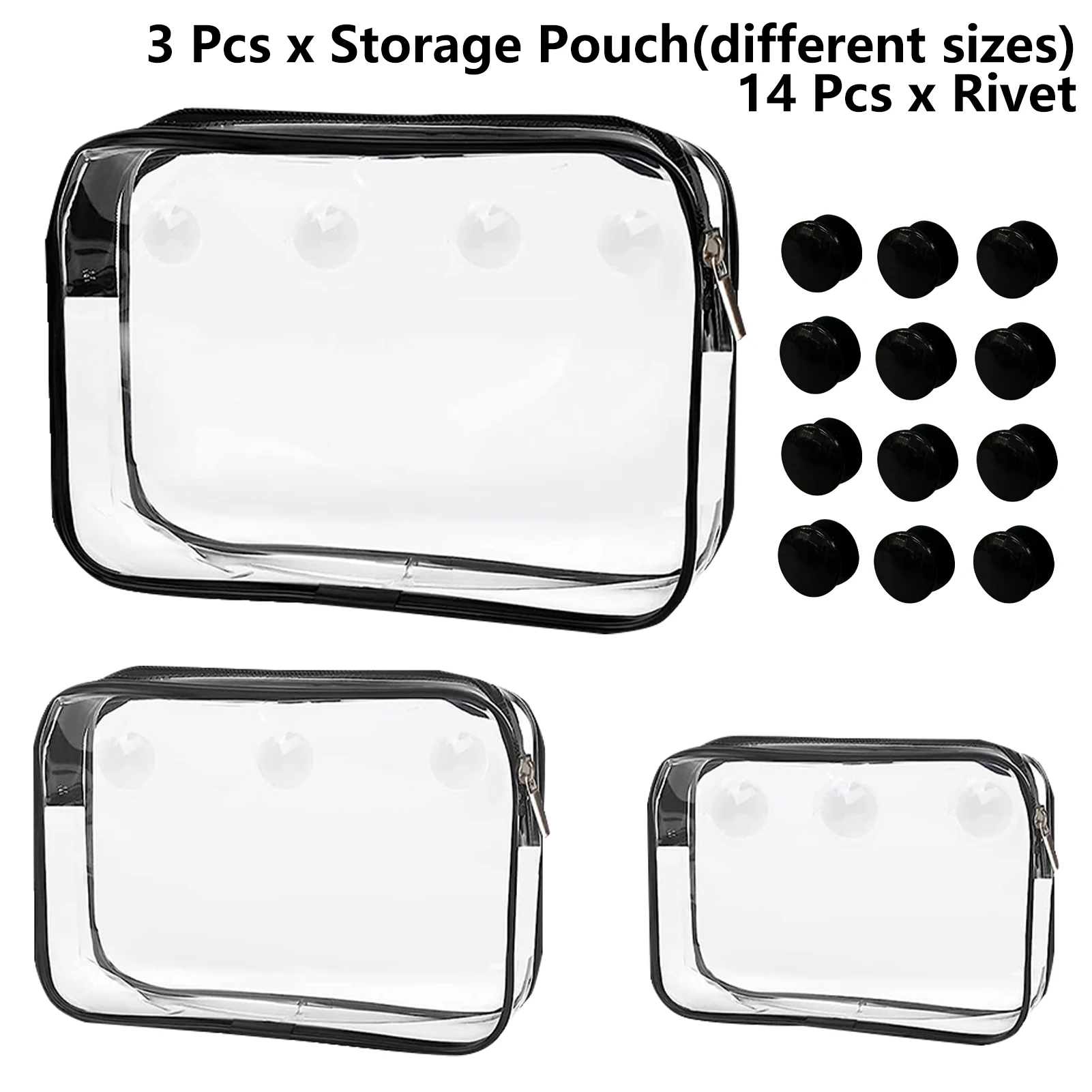 

3pcs PVC Clear Tote Bag Divider Outdoor Waterproof Zipper Closure For Women Makeup Toiletry Brush Travel Portable Insert Clean