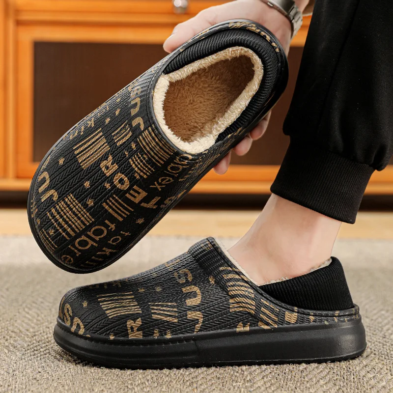 

Туфли на толстой подошве для мужчин, теплые зимние тапочки, Нескользящие, утепленные, на теплой подошве, х/б подкладке, для дома