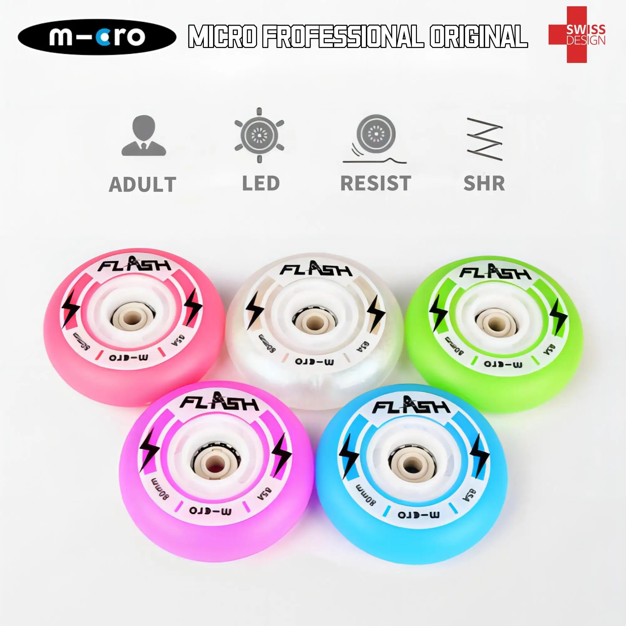 Micro 4PCS 76/80MM  85A LED FLASH WHEELS/ Football Version ,Adult Slalom Inline Skate Wheel, High Elastic PU Resistant Luminous