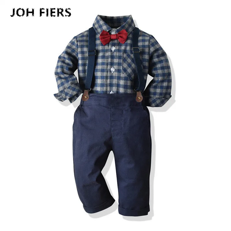 

Осенний комплект одежды для мальчиков, блузка с длинным рукавом и брюки на подтяжках, детский официальный джентльменский костюм, костюмы